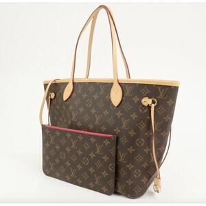 Louis Vuitton Neverfull MM Monogram Brown Fuchsia Tote Excellent